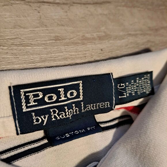 POLO Ralph Lauren Men's Blue White Striped Polo Shirt Custom Fit Size L - Picture 3 of 8